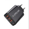 Többpontos töltőfej, 3 USB+cpd, fekete