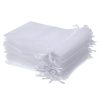 Összehúzható organza ajándék tasak, fehér színű, 50 db,  10 x 15 cm