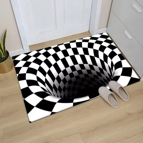 3 D Absztrakt  geometriai mintás szivacs szőnyeg, fekete-fehér, 120 x 80 cm
