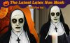 Halloween élethű, teljes fejmaszk,latex és poliészter csukja, zombi apáca arc, fekete-fehér