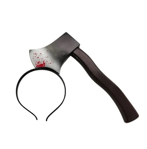 Halloweeni ijesztő ,vér színűre szinezett balta díszítésű hajpánt, műanyag,28 cm hosszú