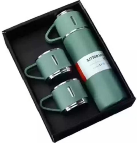 Rozsdamentes acél termosz és csésze szett,1 +2 db csésze, zöld, 500 ml
