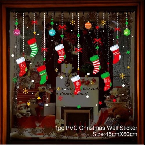 Ablak matrica, színes logó zoknik és karácsonyfa díszek,többszínű, pvc