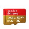 SanDian Extreme Pro, microSDXC, V30, A2, 4K, 256GB, memóriakártya, kártyaolvasóval és SD kártya adapterrel