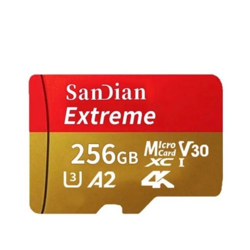 SanDian Extreme Pro, microSDXC, V30, A2, 4K, 256GB, memóriakártya, kártyaolvasóval és SD kártya adapterrel