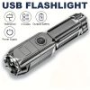 Mini újratölthető led zseblámpa, ABS, fekete, usb töltésű