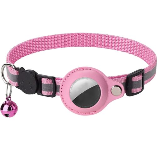 Macska nyakörv védőtokkal, Aple Air Tags nyomkövetőhöz tervezve,rózsaszín, 22-32 cm