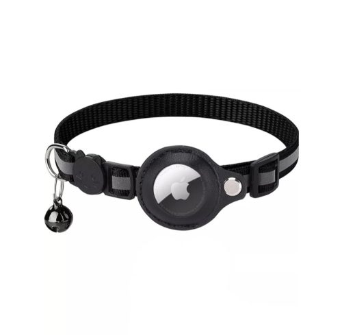 Macska nyakörv védőtokkal, Aple Air Tags nyomkövetőhöz tervezve, fekete, 22-32 cm