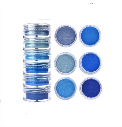6 szín, epoxi gyanta ásványi anyag festék por, gyöngyház pigment, kék árnyalatai, 6 x 7-10g