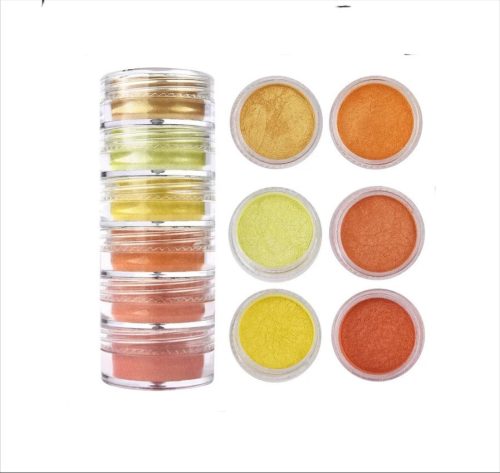 6 szín, epoxi gyanta ásványi anyag festék por, gyöngyház pigment, sárga-okker árnyalatai, 6 x 7-10 g 