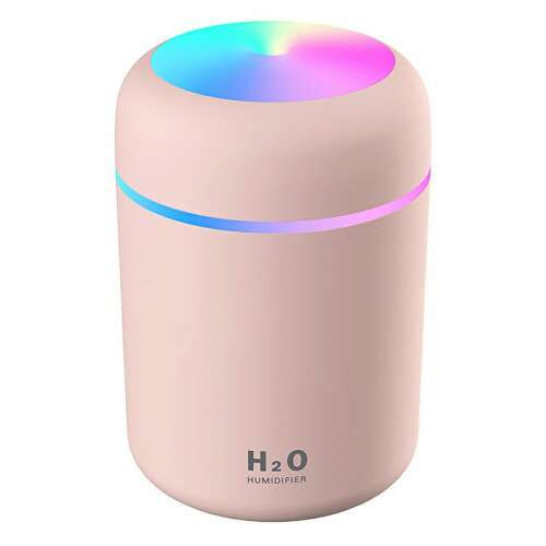 Párásító, illóolaj diffúzor,7 led színnel,  műanyag, Usb töltéssel, rózsaszín, 300 ml, 12 x 7,8 cm 