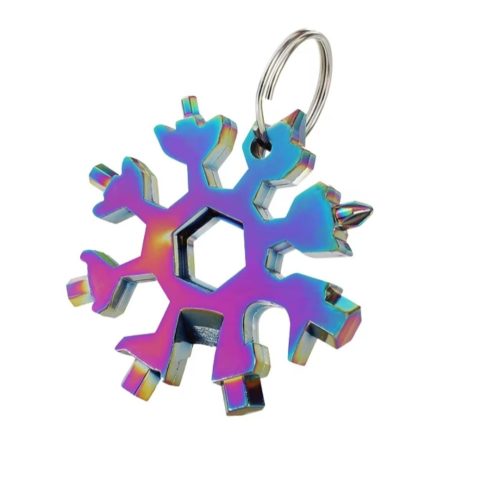 Multifunkciós hópehely formájú behajtó kulcs, szivárvány színű, átmérője 6,4 cm