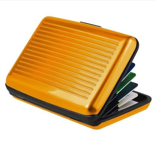 RFID blokkolós alumínium hitelkártya tartó tárca, 11 x 7,5 x 2 cm, aranysárga