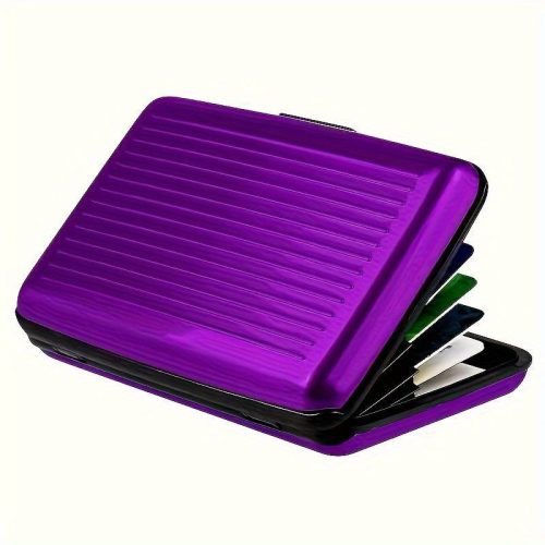 RFID blokkolós alumínium hitelkártya tartó tárca, 11 x 7,5 x 2 cm, metál lila
