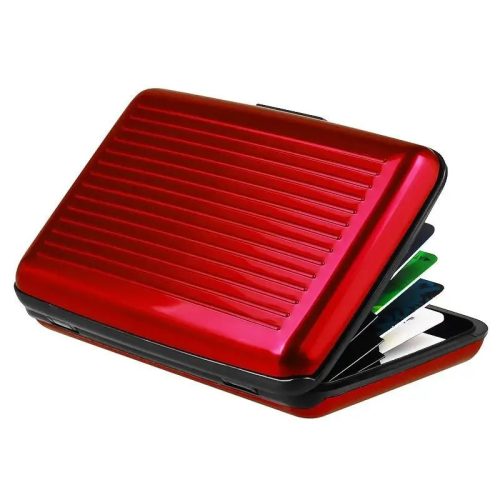 RFID blokkolós alumínium hitelkártya tartó tárca, 11 x 7,5 x 2 cm, metál piros