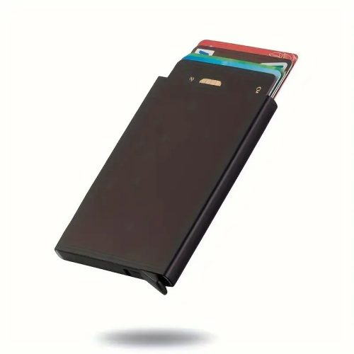 RFID blokkolós vékony alumínium ötvözet kártya tartó, 9,5 x 6,5 cm, fekete