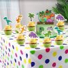 Születésnapi dinoszauruszos torta és muffin díszítő szett, papír, többszínű, 14x 12 cm, és 24 db x 8 cm