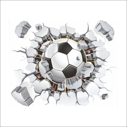 Futball témájú, labdával szétrúgott fal minta falmatrica, fekete, 50 x 40 cm 
