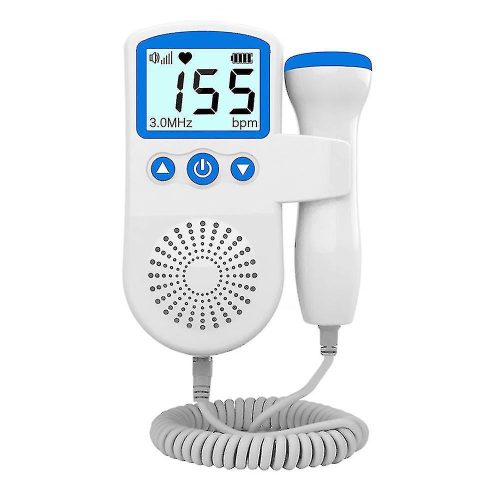 Hordozható otthoni magzati szívhang vizsgáló doppler, kék-fehér, 45 x 20 mm-es kijelző