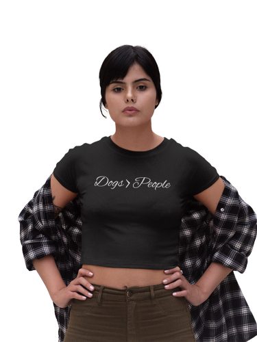 Mintás női crop top - Dogs people - Fekete