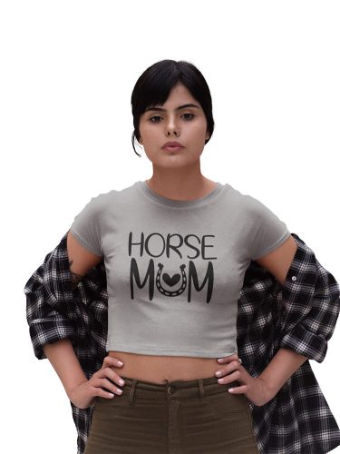 Mintás női crop top - Horse mum - Szürke