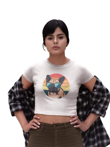 Mintás női crop top - Bulldog - Fehér