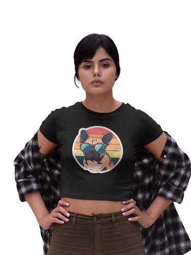 Mintás női crop top - Bulldog - Fekete