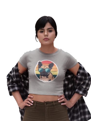 Mintás női crop top - Bulldog - Szürke