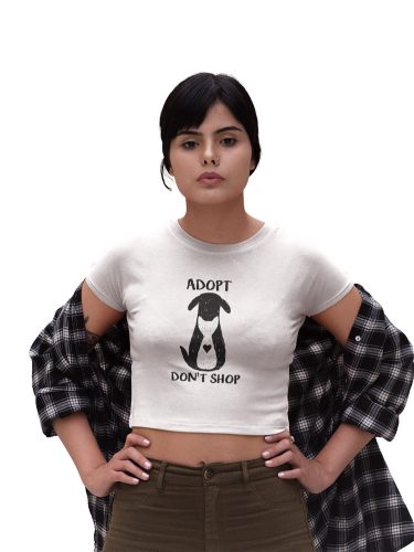 Mintás női crop top - Adopt don't shop - Fehér