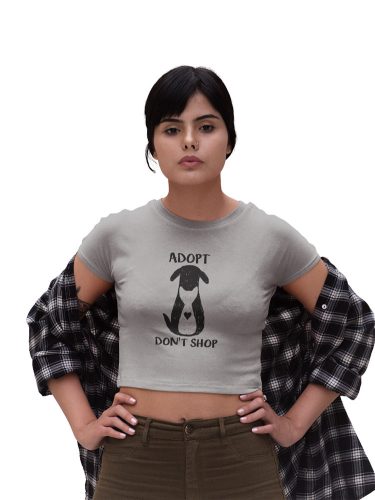 Mintás női crop top - Adopt don't shop - Szürke