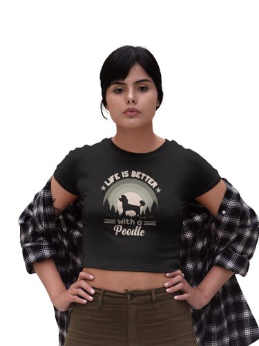 Mintás női crop top - Poodle - Fekete