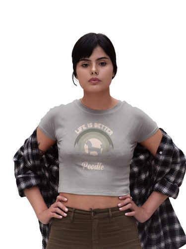 Mintás női crop top - Poodle - Szürke
