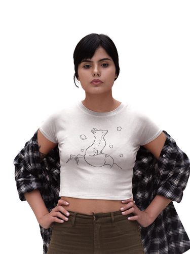 Mintás női crop top - Róka - Fehér