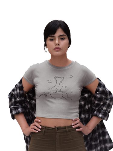 Mintás női crop top - Róka - Szürke