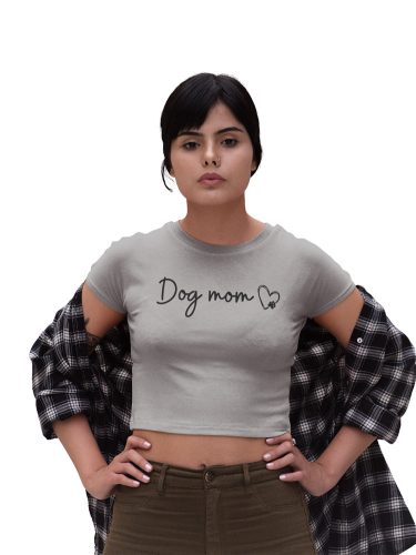 Mintás női crop top - Dog mom - Szürke