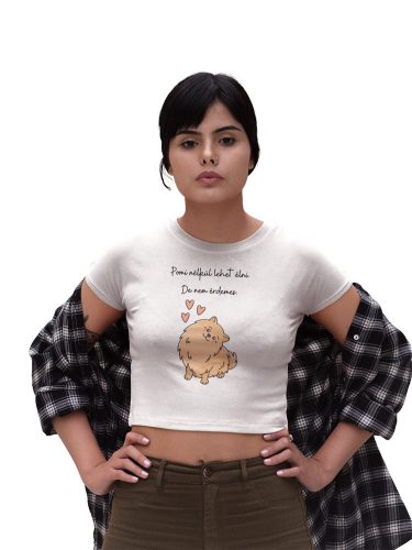 Mintás női crop top - Pomerániai kutya - Fehér