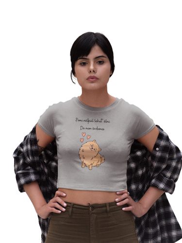 Mintás női crop top - Pomerániai kutya - Szürke