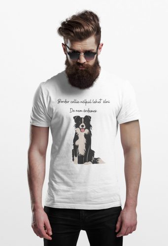 Mintás férfi póló - Border collie - fehér