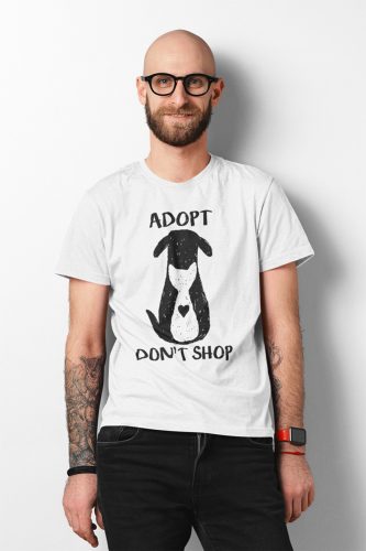 Mintás férfi póló - Adopt, don't shop - fehér
