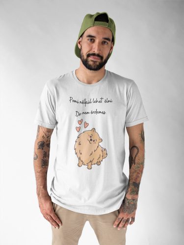 Mintás férfi póló - Pomerániai kutya- fehér