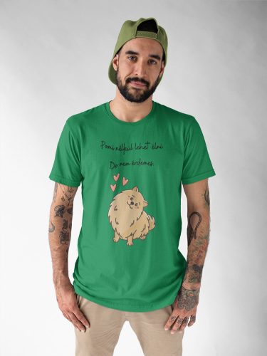 Mintás férfi póló - Pomerániai kutya- Irish Green