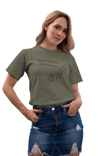 Mintás női póló - Kutyás szív- Military