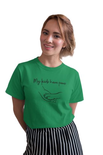 Mintás női póló - My kids have  paws - irishGreen