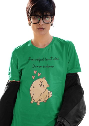 Mintás női póló -Pomerániai kutya- irishGreen