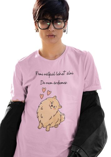 Mintás női póló -Pomerániai kutya- lightPink