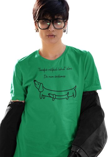 Mintás női póló -Tacskó kutya-irishGreen
