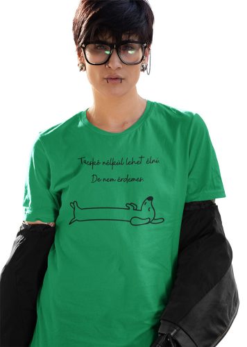 Mintás női póló -Tacskó élet -irishGreen