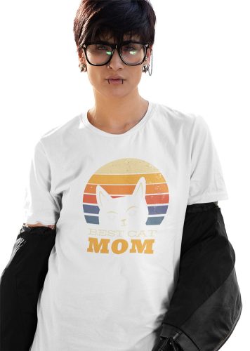 Mintás női póló - Best cat mom - fehér