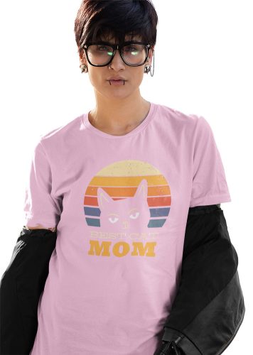 Mintás női póló - Best cat mom - light pink