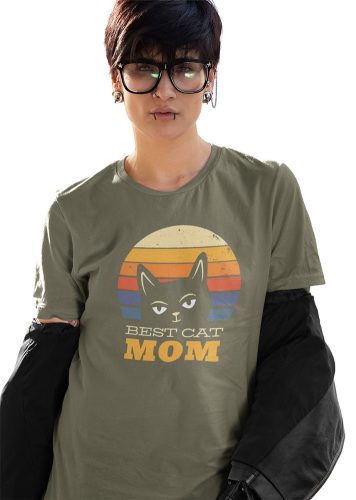 Mintás női póló - Best cat mom - military
